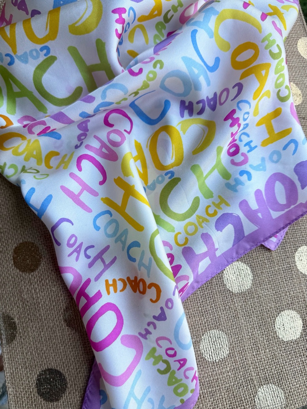 Beautiful Vintage "COACH" scarf In the scribble graffiti Pattern ~100% Silk ~Y2K